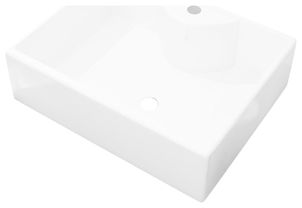 vidaXL Bathroom Sink Wash Basin Bath Sink Ceramic with Faucet Hole White Square