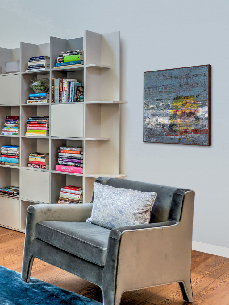 "Yellow Owl" Floater Framed Painting Print on Canvas, 24"x24"