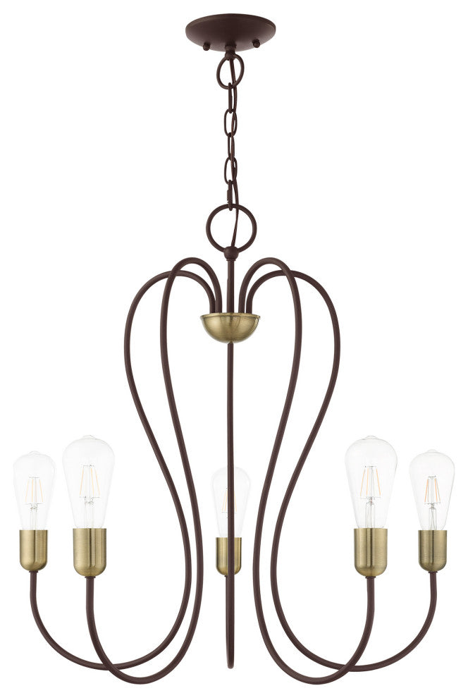 Livex Lighting Lucerne 5 Light Bronze With Antique Brass Accent Chandelier