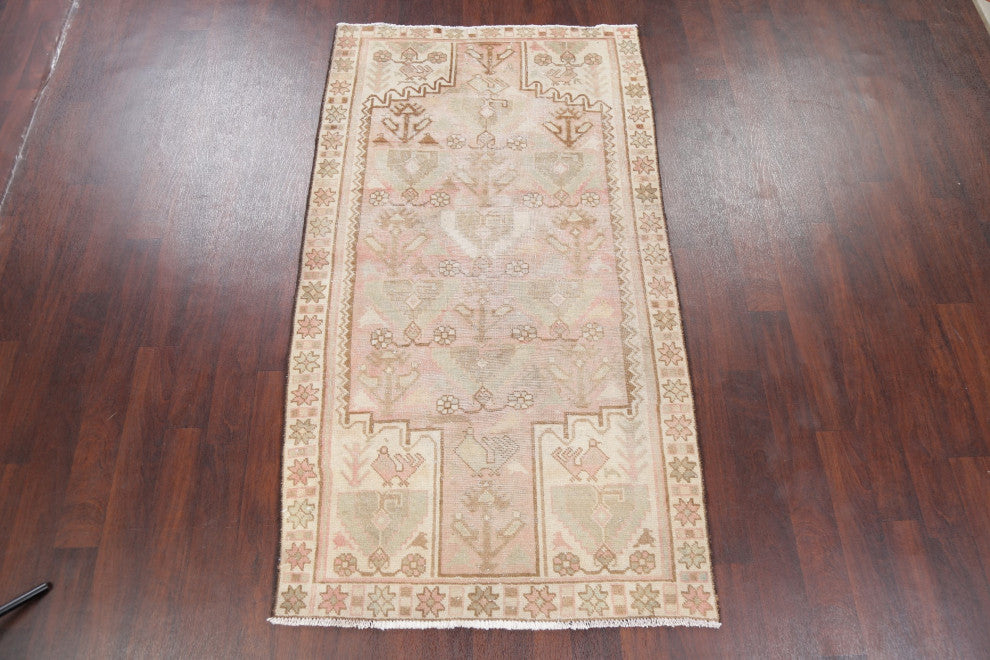Consigned, Vintage Distressed Hand Made Traditional Persian Area Rug, Pink, 4x7