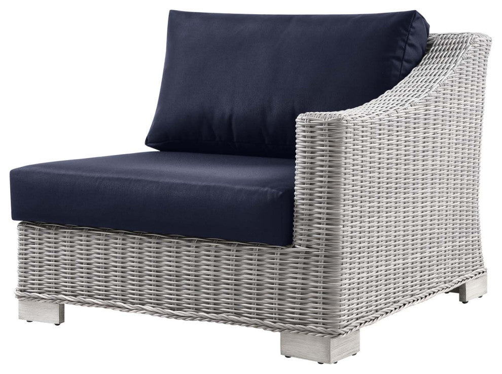 Lounge Sectional Sofa Chair Table Set, Rattan, Gray Blue Navy, Outdoor
