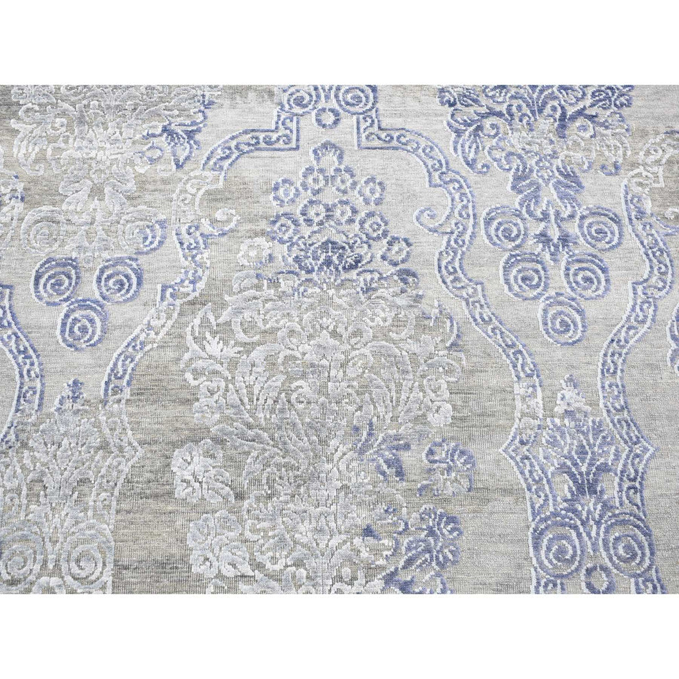 Taupe Hi and Lo Silk With Textured Wool Hand Knotted Transitional Rug 8'1"x10'4"