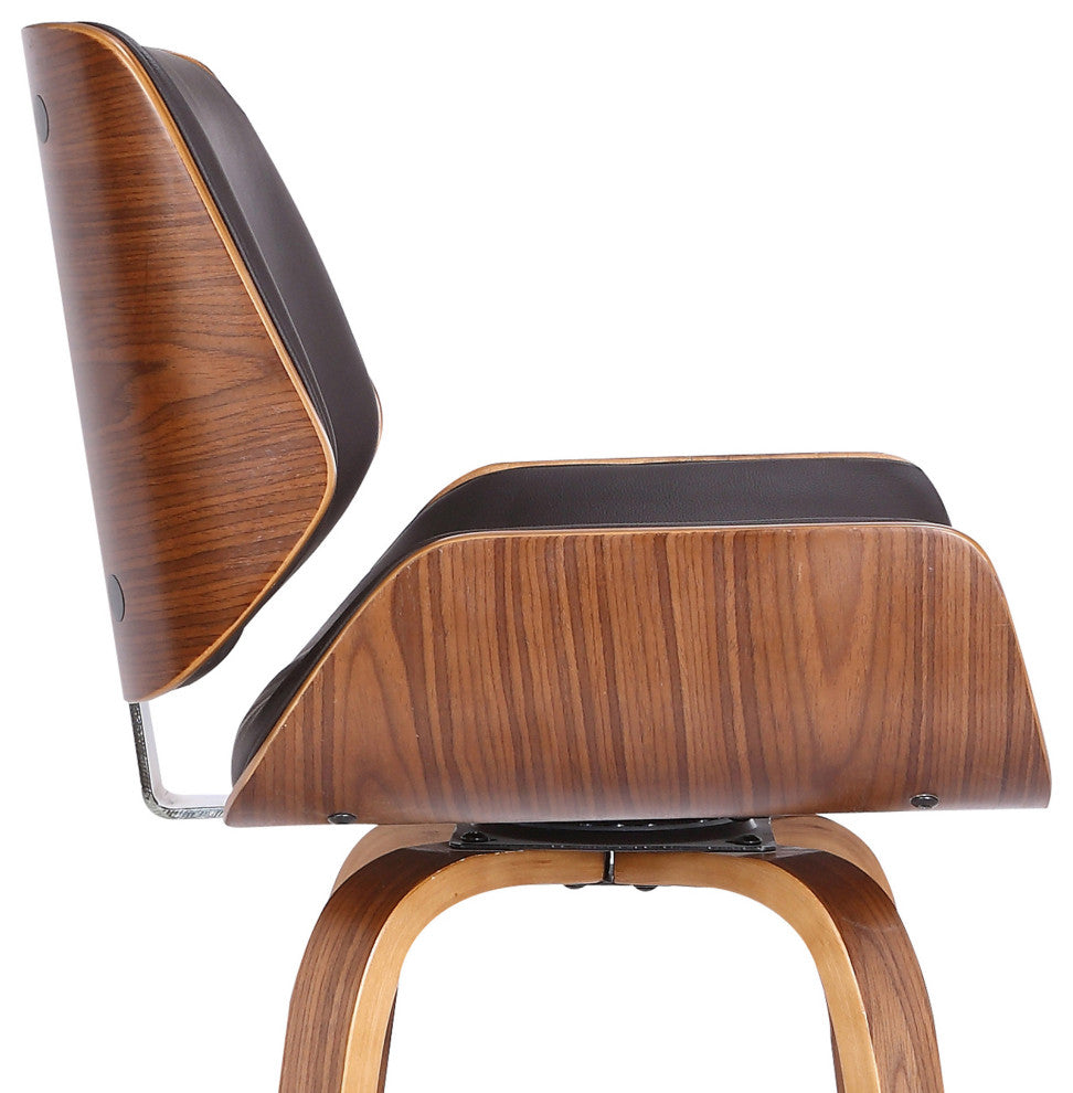 30" Brown Faux Leather Wooden Base Bar Stool