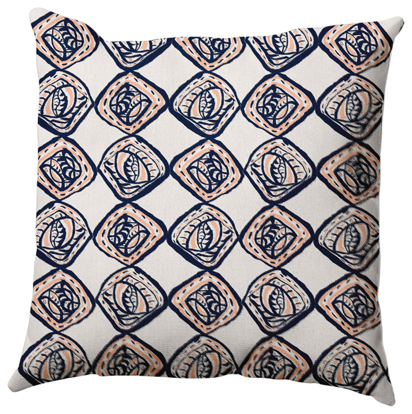 Cowry Check Pillow, Orange/Navy, 26"x26"