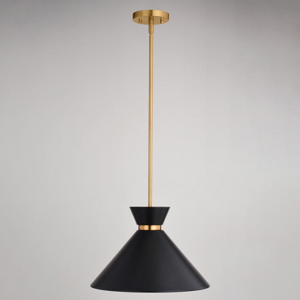 Racine 1 Light Matte Black and Gold Brass Mid-Century Modern Bowtie Pendant