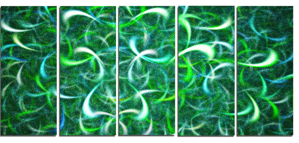 Dark Green Watercolor Fractal Art, Abstract Art on Canvas, 60"x28", 5 Panels