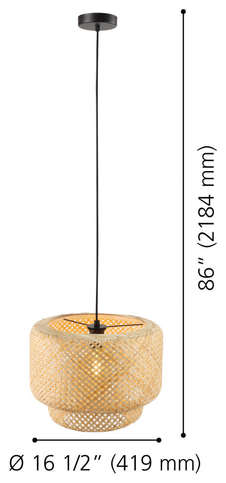 Hettonle 1-Light Pendant, Natural Bamboo Finish