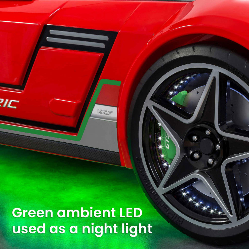 GTS EV Twin-Size Race Car Bed, Remote Control, LED Lights, EV Sound FX, Red