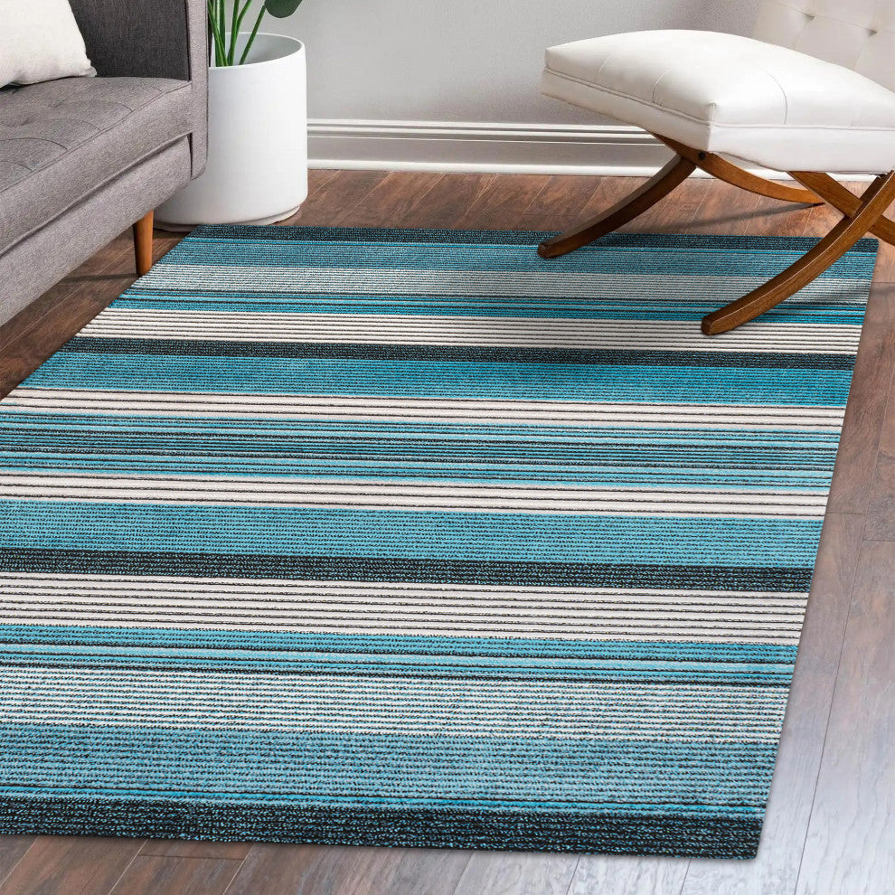 Duxbury Gradient Ticking Striped Blue/Navy 8'x10' Area Rug