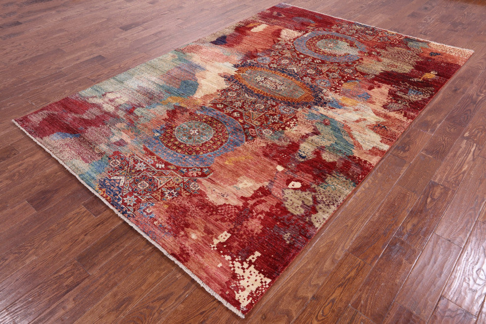 6' 6" X 9' 7" Handmade Modern Mamluk Wool Rug - Q12411