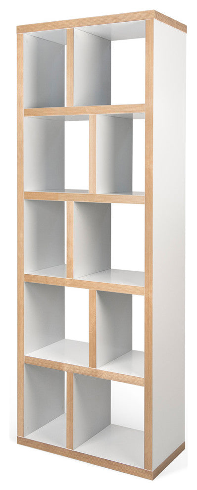 Open bookcase high narrow shelves, White/Layeredge