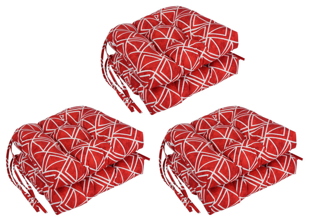 16" Polyester Outdoor U-Shaped Tufted Chair Cushions, Set of 6, Lanova Apple