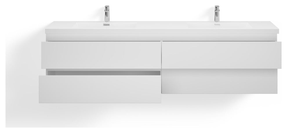 Beacon Bath Vanity, High Gloss White, 84", Double Sink, Wall Mount