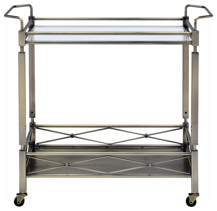 32"x16"x30" Antique Brass Metal Serving Cart