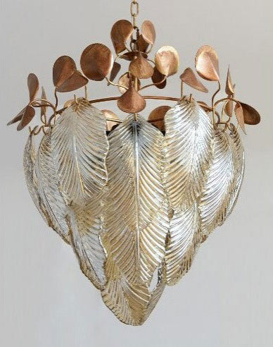Uster | Glass Leaves Chandelier for Living Room, Cognac