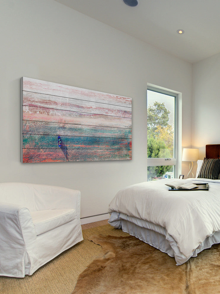 "Sitting Boat" Painting Print on White Wood, 40"x20"
