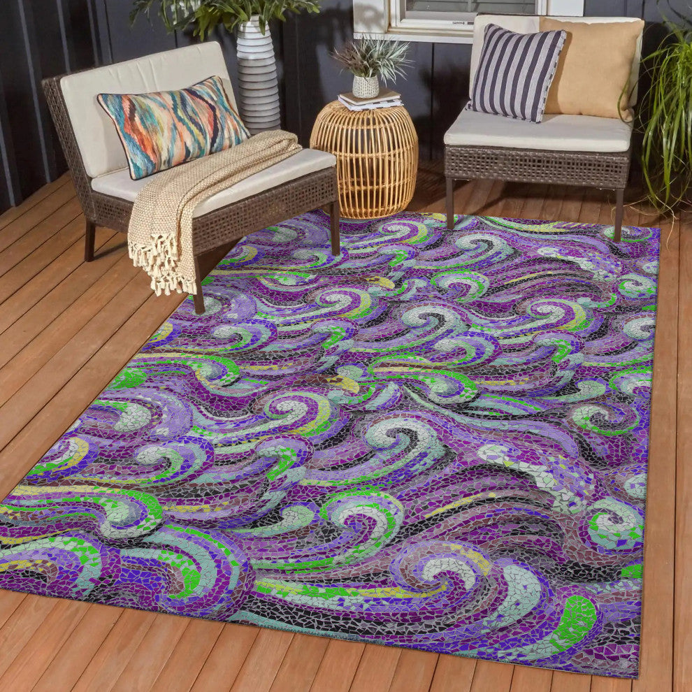 Indoor/Outdoor Seabreeze SZ14 Violet Machine Washable 9' x 12' Rug