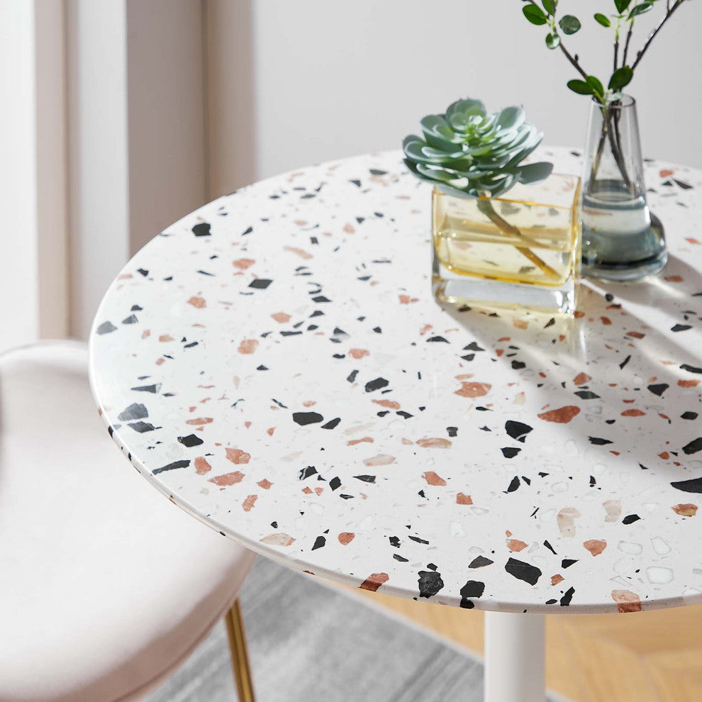Lippa 28" Round Terrazzo Bar Table, White White