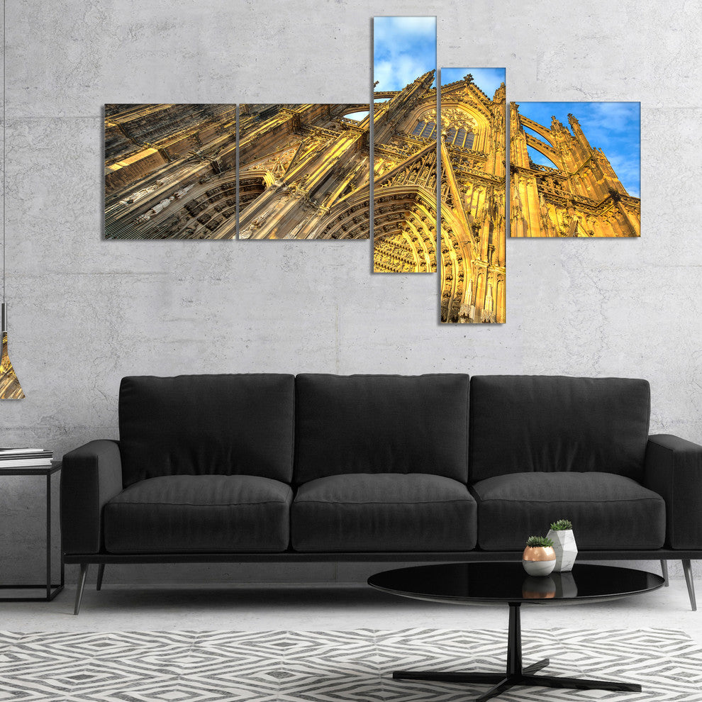 Facade of Dom Church with Blue Sky, Cityscape Art on Canvas, 60"x32", 5 panels