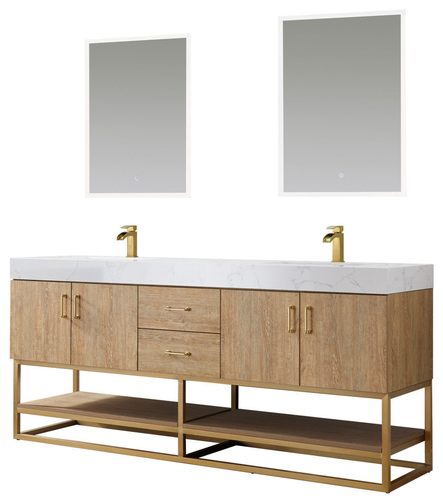 Alistair Vanity, North American Oak With Countertop, 72", With Mirror