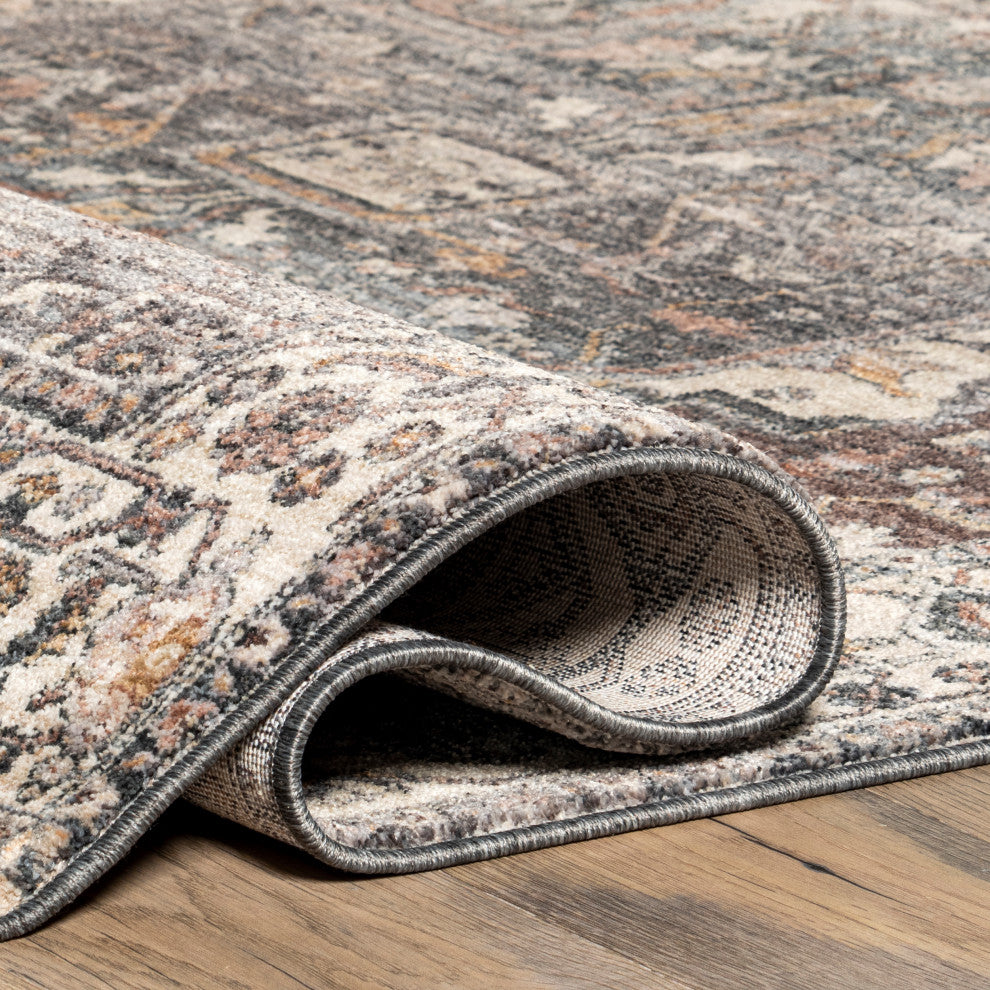 Nuloom Harriet Vintage Medallion Fringe Area Rug, Dark Gray 7'10"x9'8"