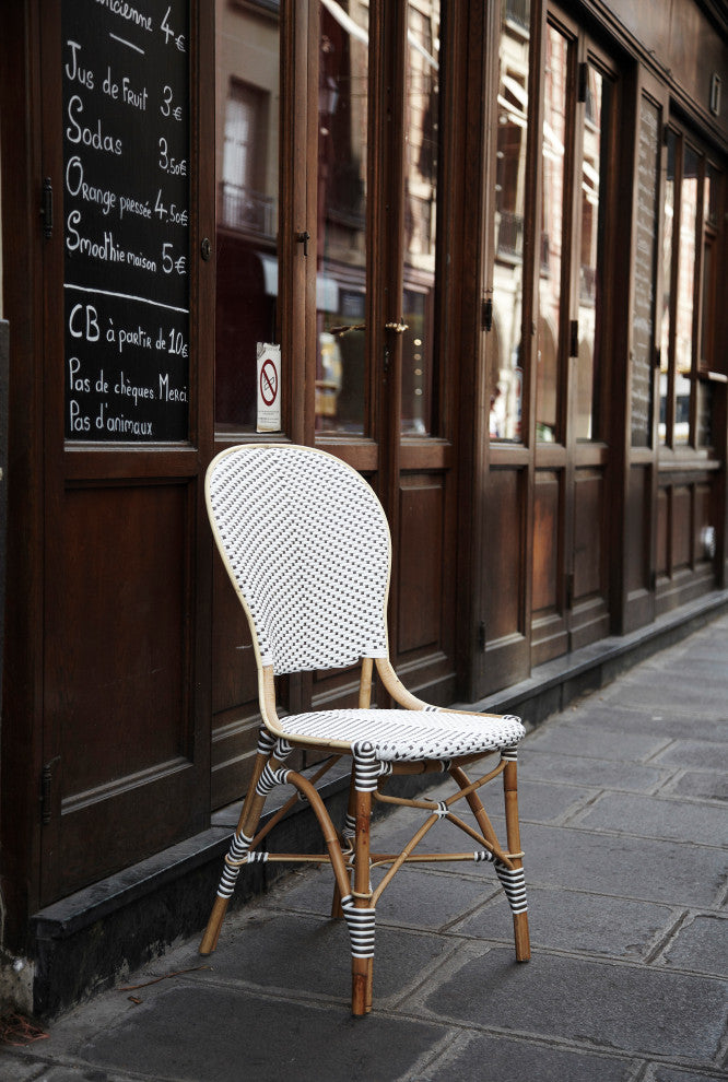 Isabell Rattan Bistro Side Chair, White With Cappuccino Dots