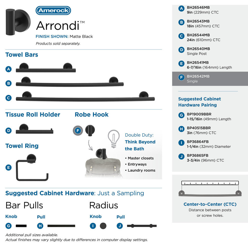 Amerock Arrondi Robe Hook, Matte Black