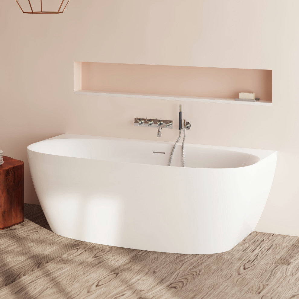 Perlato Palencia 67" Back to Wall Soaking Tub, White