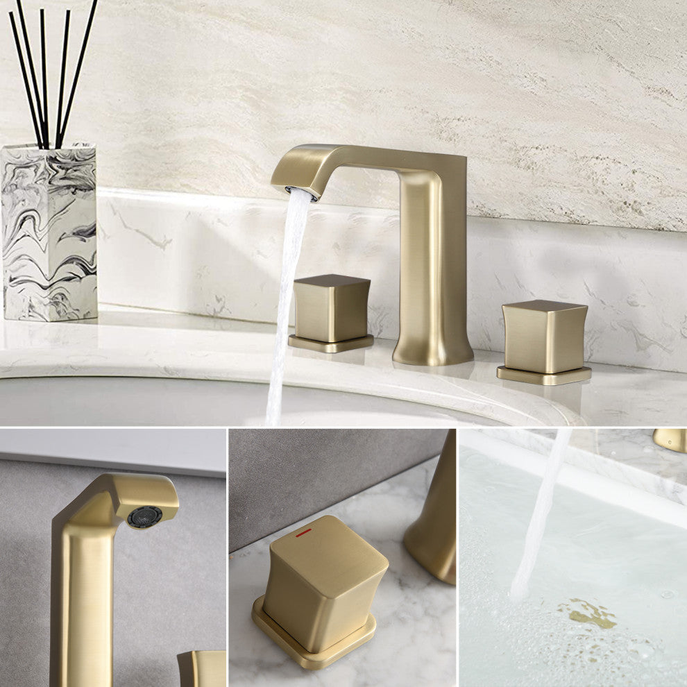 8" Widespread Bathroom Faucet with Pop-up Drain Assembly, Brushed Gold