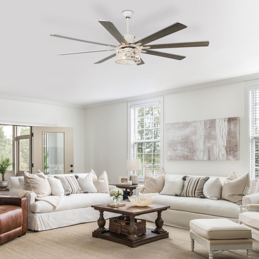 72" Antique Large Ceiling Fan with Light Kit, 8 Wood Blades Ceiling Fan, Chrome