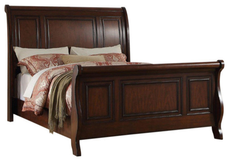 Benzara BM168431 Marvelous Wooden E.King Bed, Antique Cherry Finish