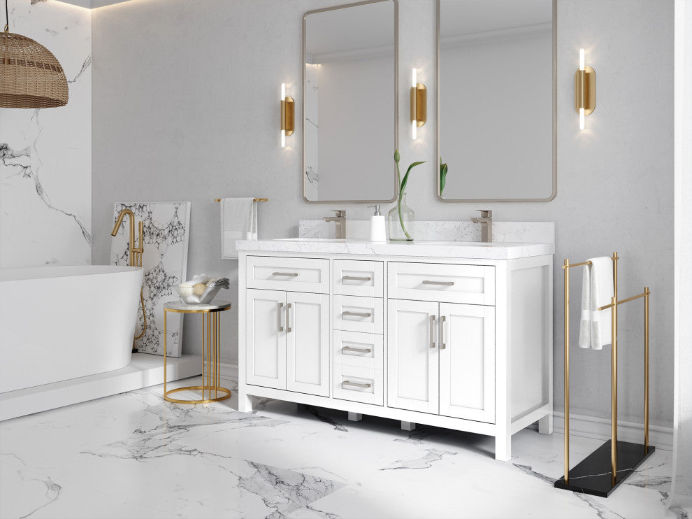 Cambridge 60 Double Bathroom Vanity in White 2" Carrara Quartz