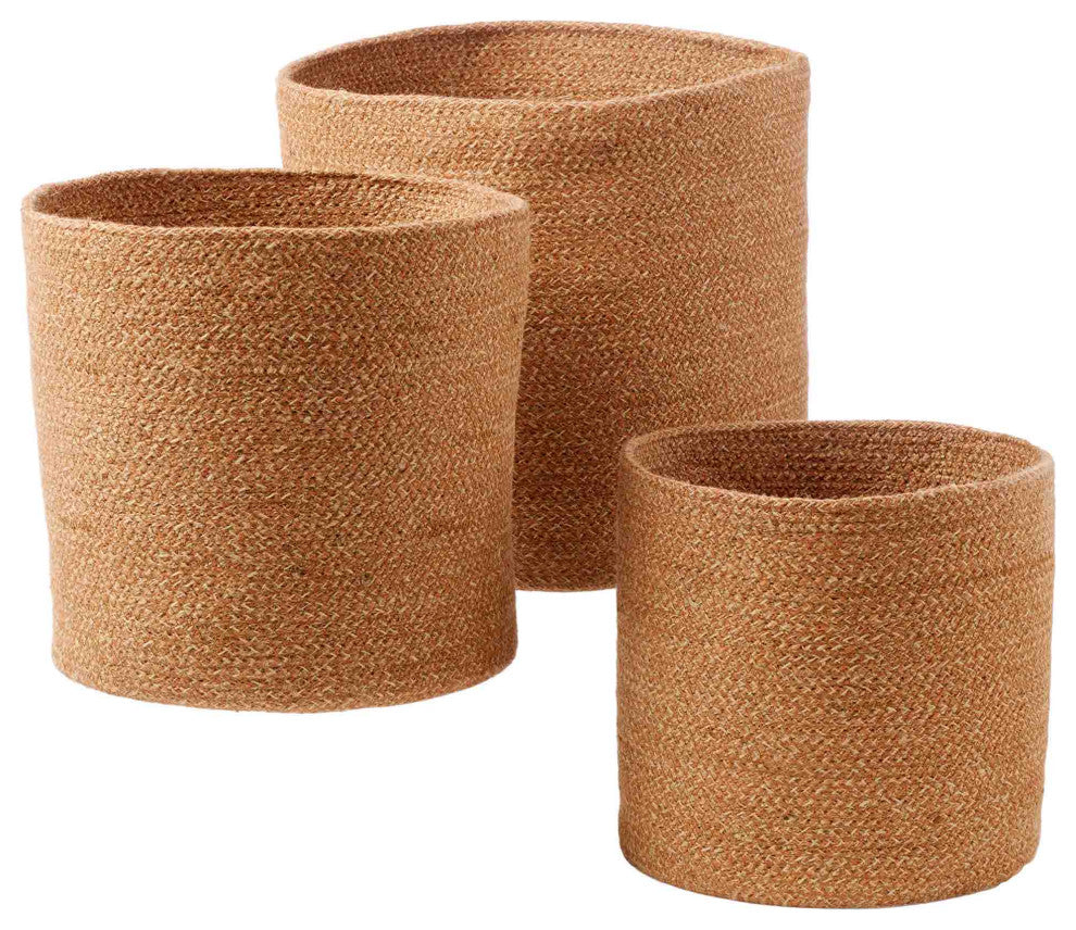 Melia Woven Jute Round Basket Set of 3 Rust