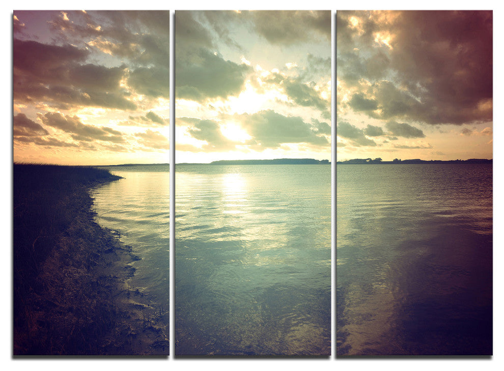 "Dark Seascape With Cloudy Sky" Metal Wall Art, 3 Panels, 36"x28"