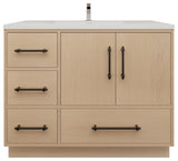 Victoria 42" Solid Wood Bath Vanity Left Side Drawers, Yellow Oak