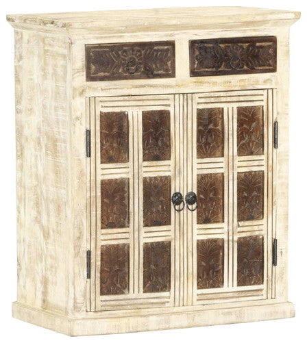 vidaXL Sideboard Console Table with Carved Pattern White Solid Wood Mango