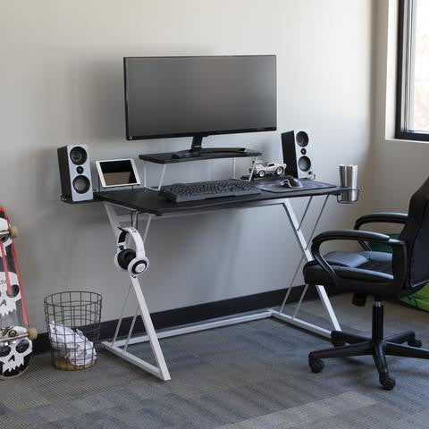 55" Gaming Computer Desk, 35" Monitor Shelf, Z-Base, ESS-1101
