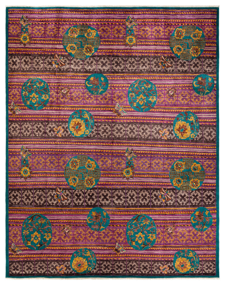 Suzani, One-of-a-Kind Hand-Knotted Area Rug Green, 8' 1" x 10' 3"