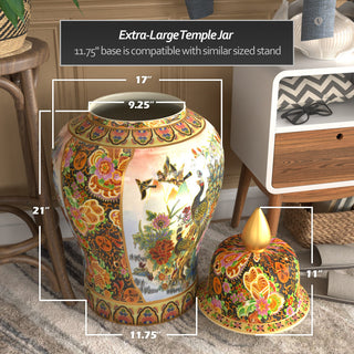 32" Satsuma Peacock Porcelain Temple Jar