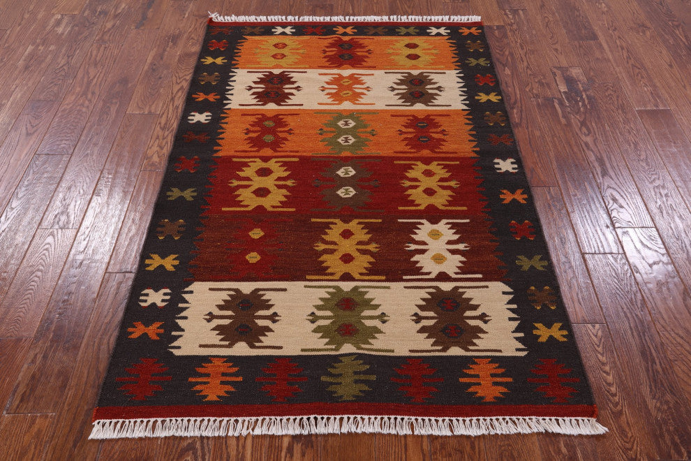 4' 0" X 6' 0" Reversible Flat Weave Kilim Wool Rug - Q12141