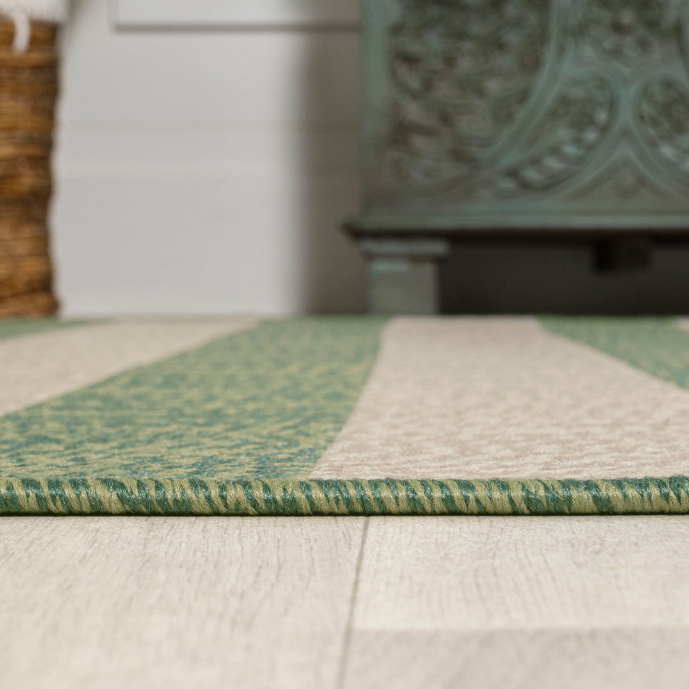 Negril Two-Tone Wide Stripe Indoor/Outdoor Area Rug, Green/Cream, 8x10