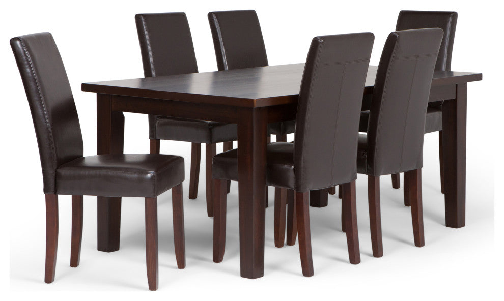 7 Pc Set With 6 Parson Chairs In Tanners Brown Faux Leather And 66" Wide Table