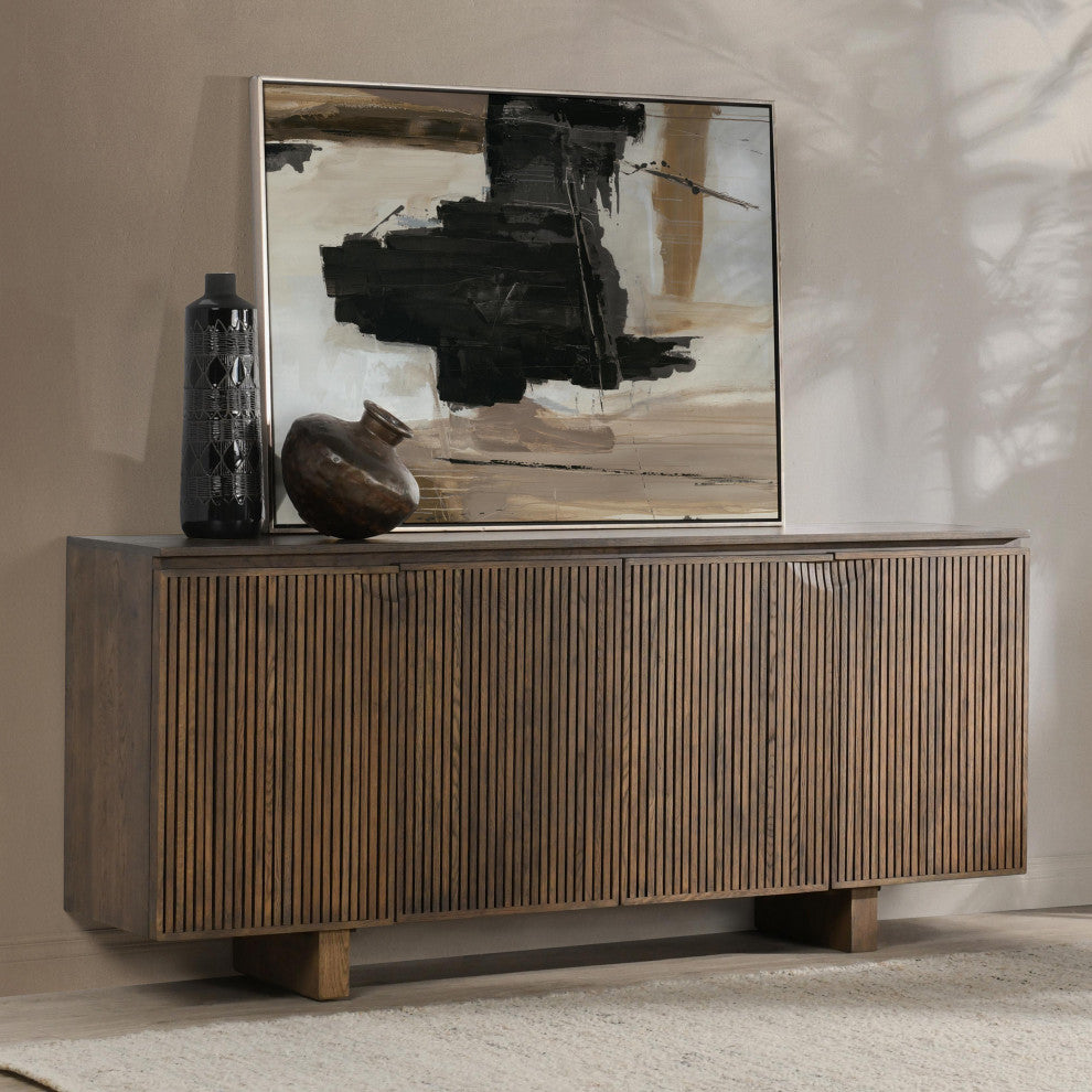Roya 82" Oak Wood 3-Door Sideboard Buffet, Toasted Brown, 4-Door