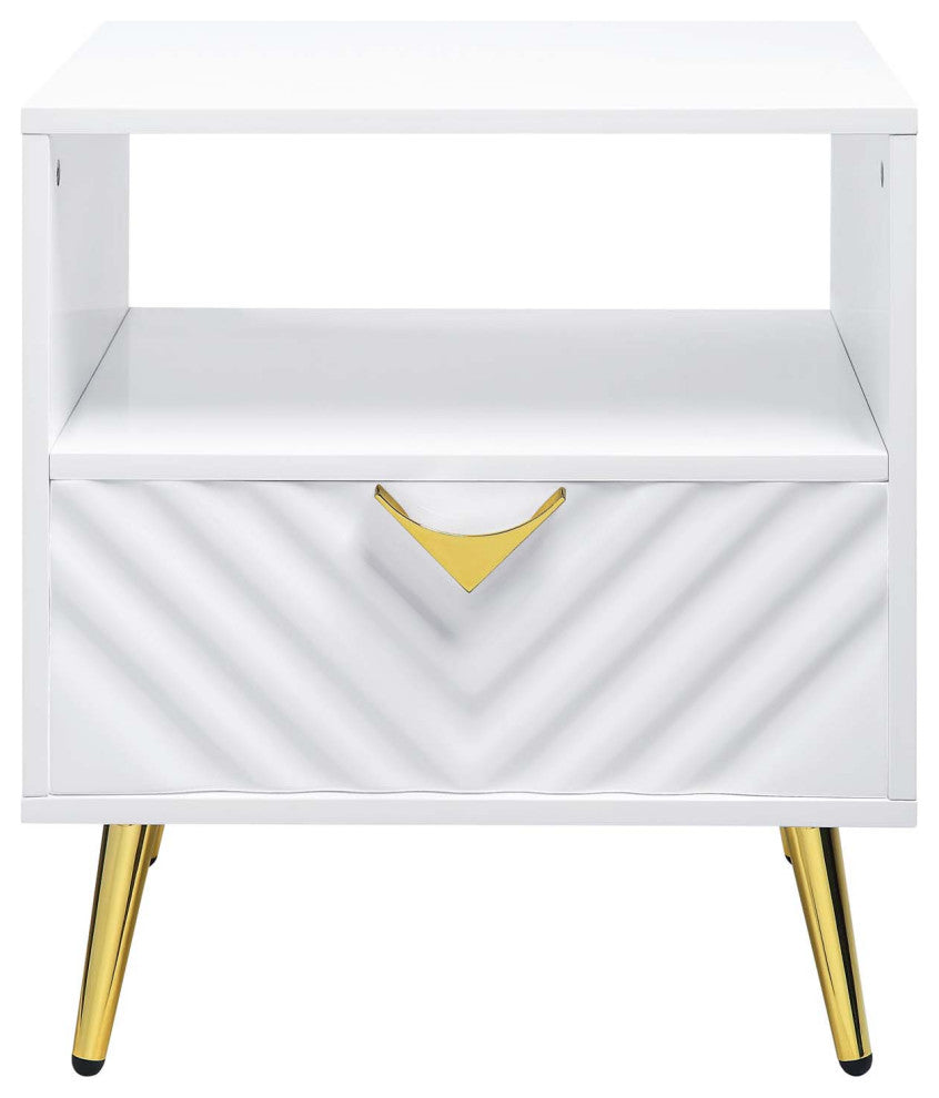 Wooden End Table With Storage, White