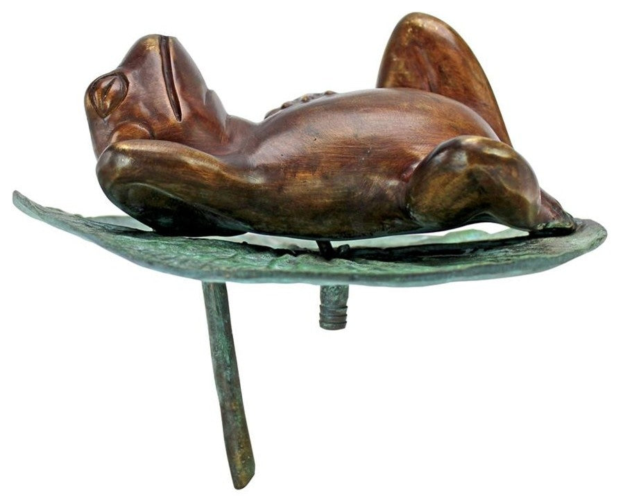 Spitting Lazy Frog on Lily Pad Cast Bronze Garden Statue