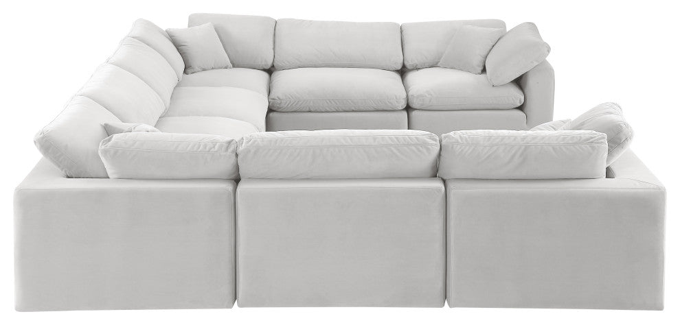 Comfy Upholstered U-Shaped Modular Sectional, Cream, 8-Piece: 4 Armless Chair, 4 Corner Chair, Velvet