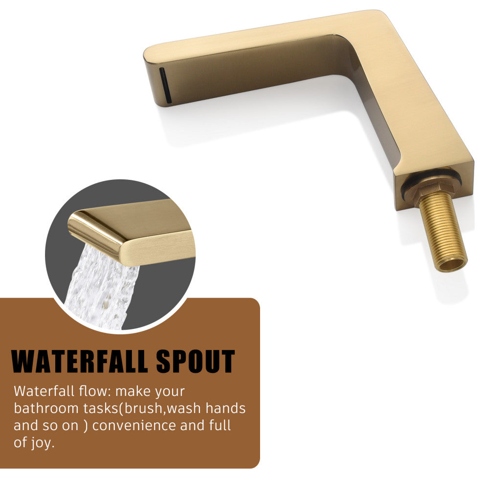 CASAINC Roman Tub 3 Hole Bathtub Sink Faucet Set Waterfall Spout, Brushed Gold