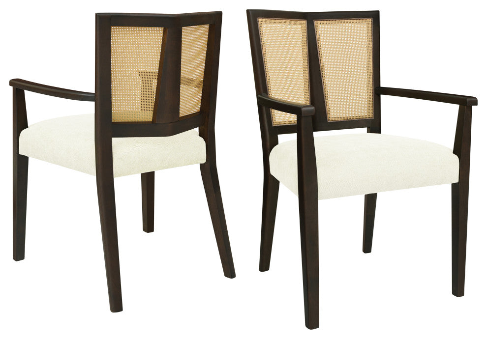 GDF Studio Modern Rattan Backrest Dining Chairs, Set of 2, Dark Brown/Beige