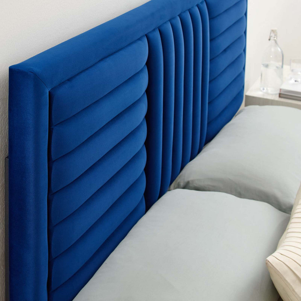 Believe Channel Tufted Performance Velvet Full/Queen Headboard, Navy
