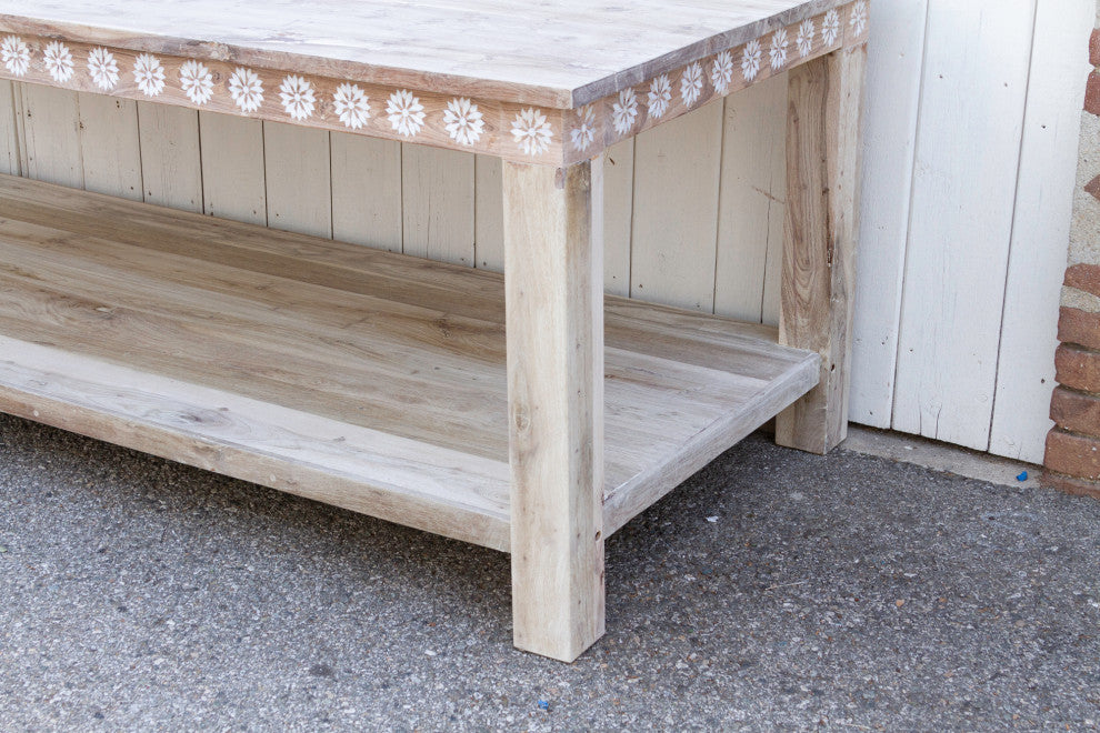 Bleached Teak Mother of Pearl Blossom Table